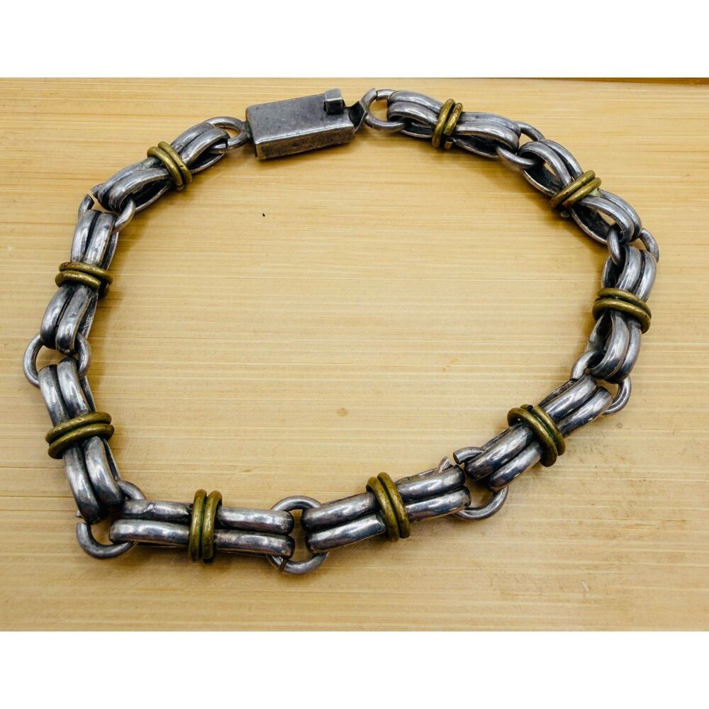 Vintage  Sterling Silver & Brass Link Bracelet